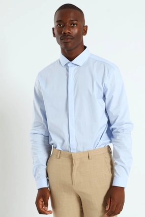 Clothing assortments Stretch Concealed Placket Shirt - Light Blue Spandex - incorporated fashion