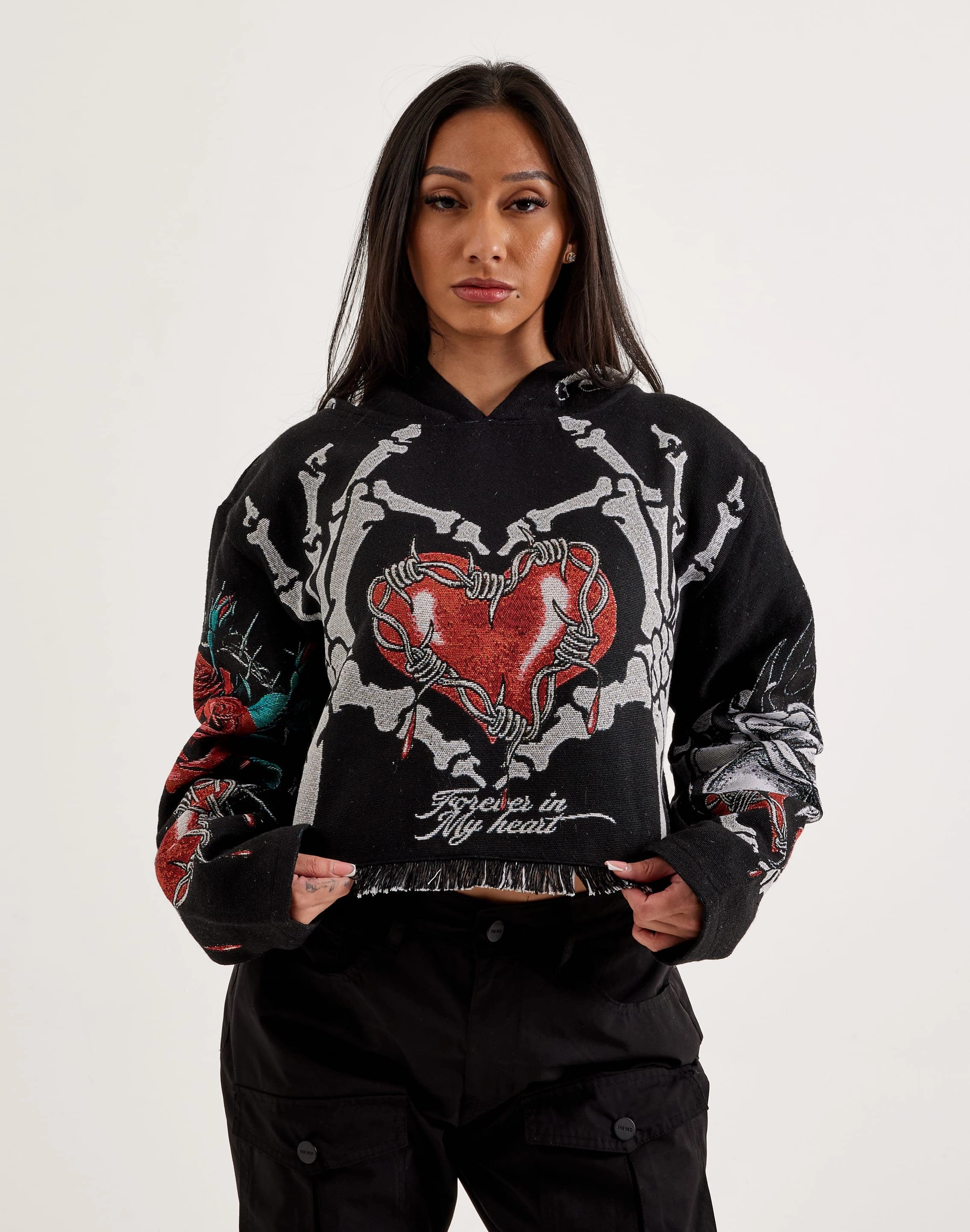 Clothing and accessories Majestik Skeleton Tapestry Cropped Hoodie Party wear