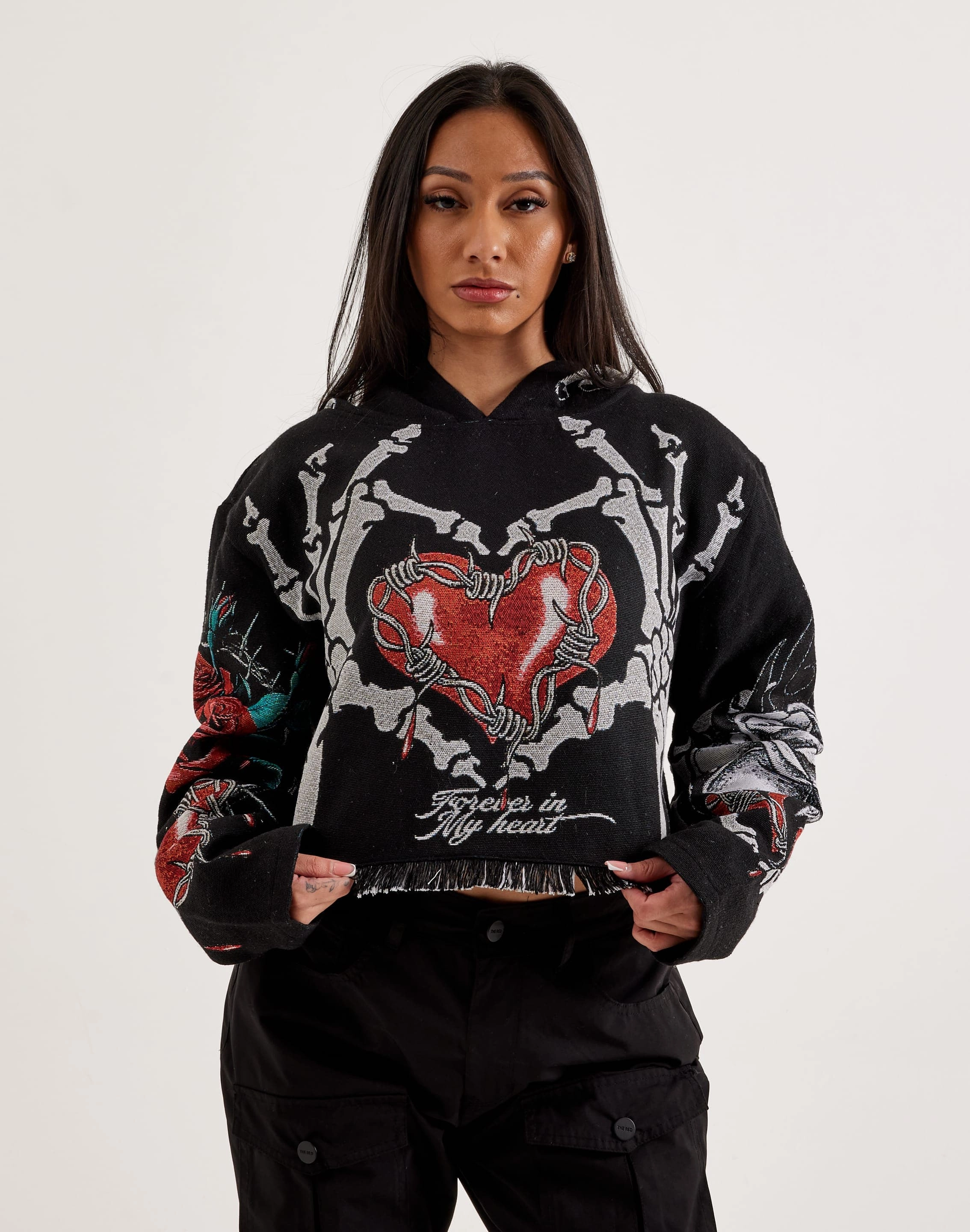 Majestik Skeleton Tapestry Cropped Hoodie Fashion inspiration Sustainable fashion practices