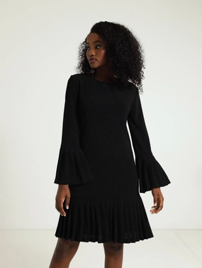 Clothing types Pleated Frill Hem Shimmer Dress - Black Designer fashion items