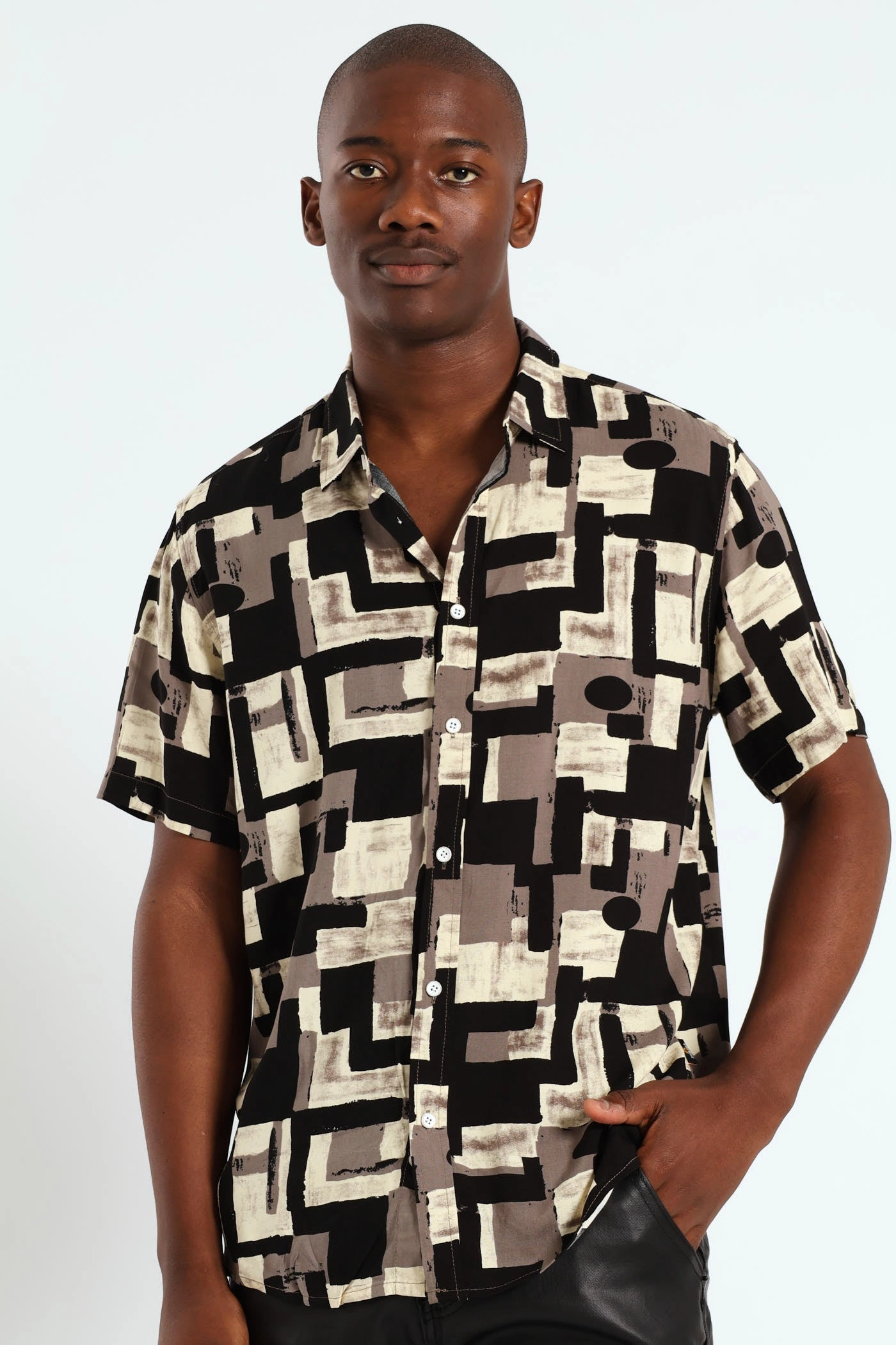 Viscose Geometic Print Shirt - Stone Fashion sizes Fashion lookbook