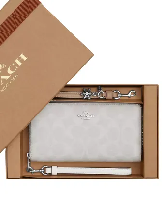 Coach Boxed Long Zip Around Wallet In Signature Canvas Coach Bags