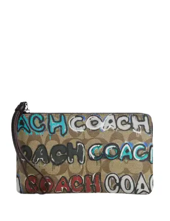 Coach Coach X Mint   Serf Large Corner Zip Wristlet In Signature Canvas Coach Bags