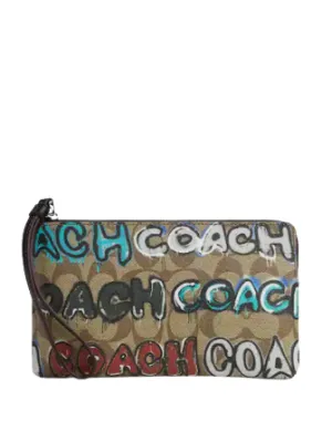 Coach Coach X Mint   Serf Large Corner Zip Wristlet In Signature Canvas Coach Bags