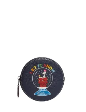 Coach Coach X Peanuts Round Coin Case With Snoopy Let It Snow Motif Coach Bags