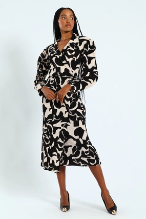 Collared Monochrome Plisse Midi Dress Printed fashion Fashion accessories