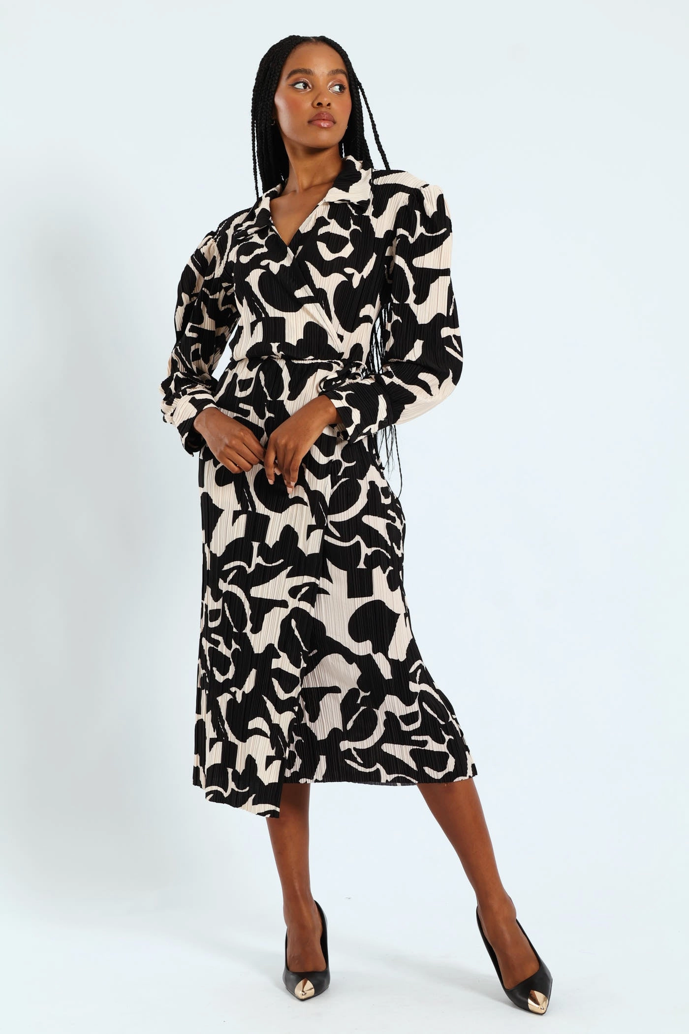 Collared Monochrome Plisse Midi Dress Luxury fashion items Fashion history