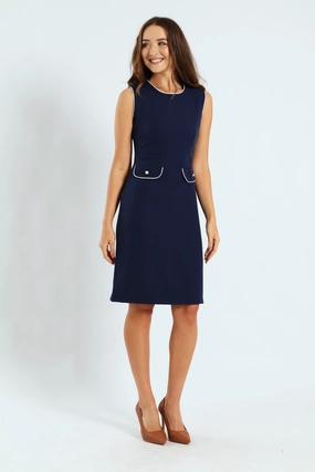 Contrast A-Line Dress - Navy/White Fashion museums Organic fashion products