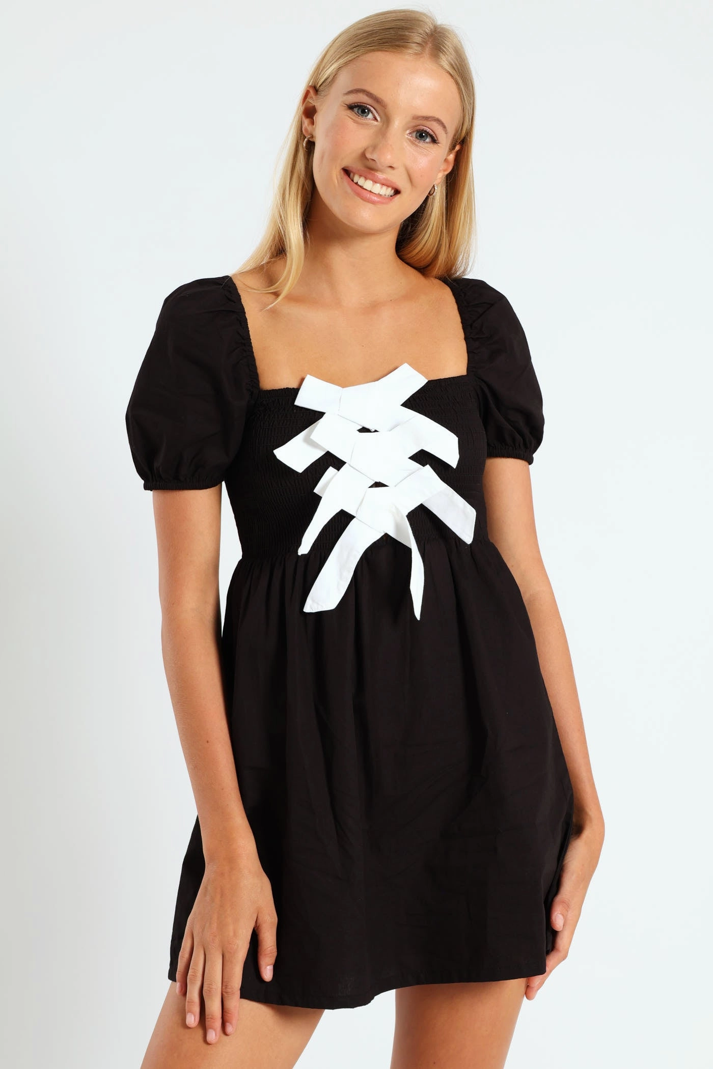 Contrast Bow Mini Dress - Black/White Fashion museums Recycled fashion materials