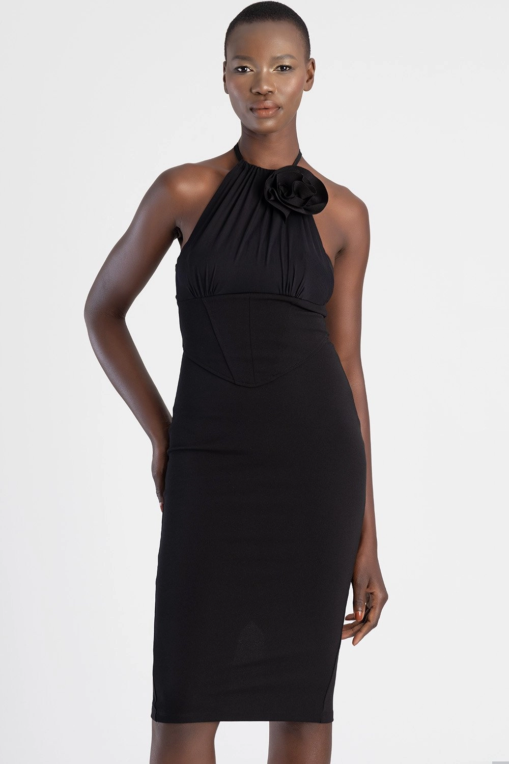 Fashion technology Corset Halter Midi Dress - Black Sustainable fashion practices