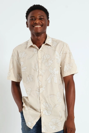 Cotton Floral Shirt - Beige/Cream Nautical - themed fashion Fashionable goods
