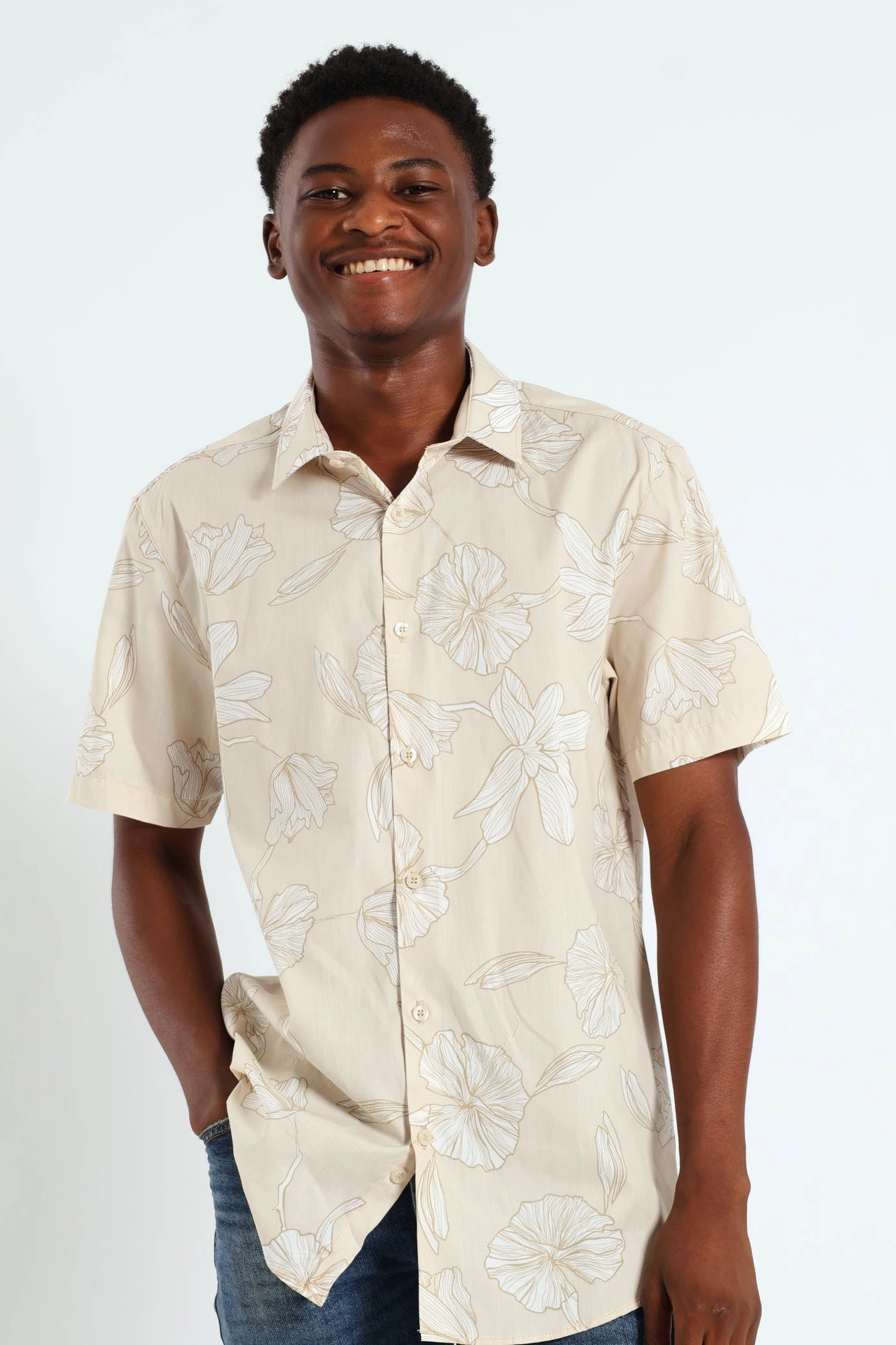 Cotton Floral Shirt - Beige/Cream Fashion on sale Recycled fashion materials