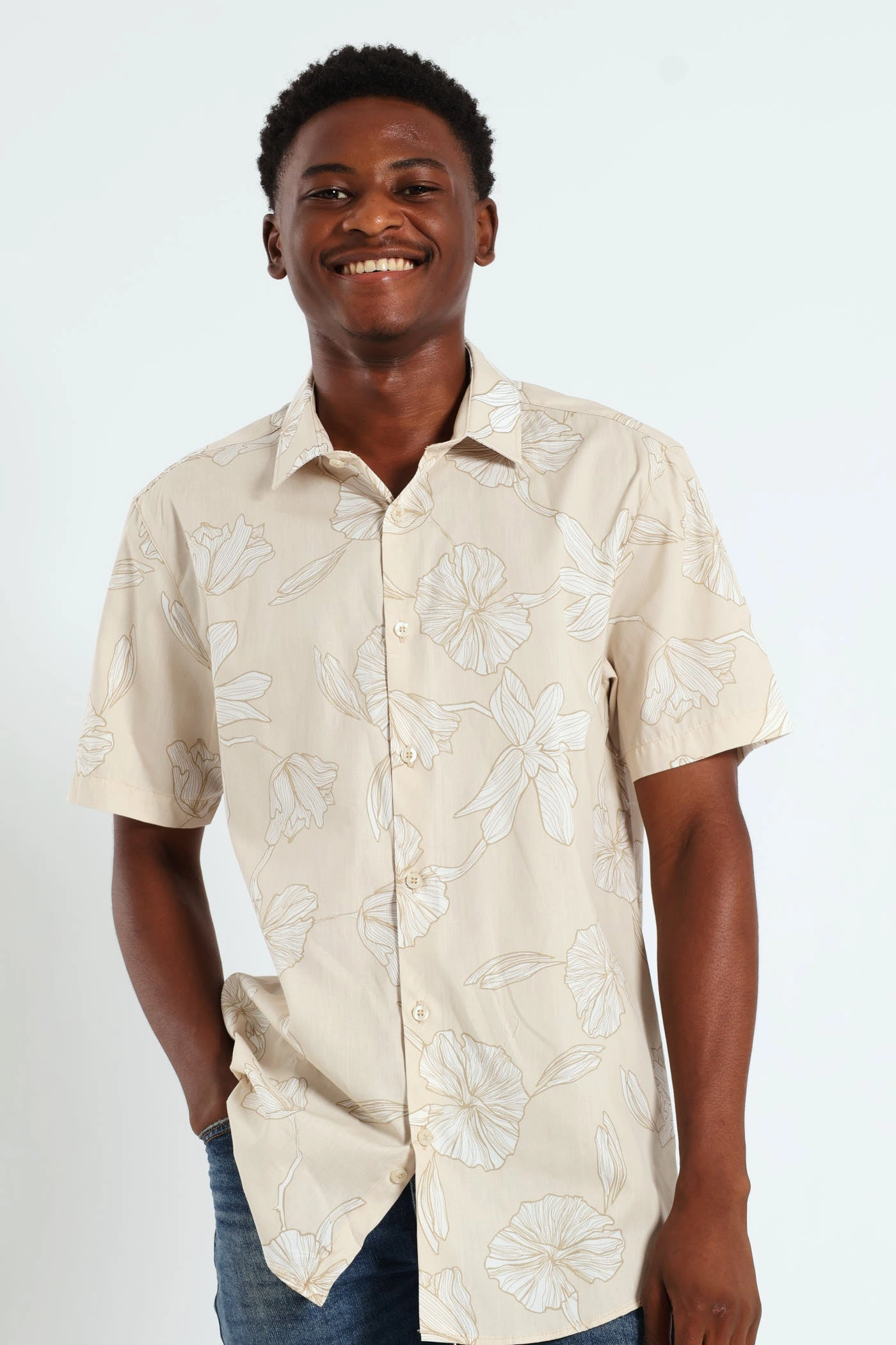 Fashion influencers' recommendations Cotton Floral Shirt - Beige/Cream Best - selling fashion
