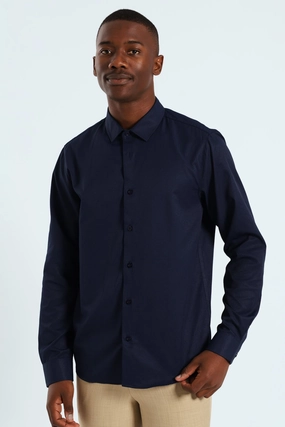 Denim products Slim Textured Long Sleeve Shirt - Navy Casual wear options