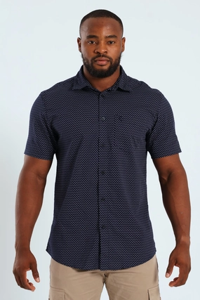Diamond Geo Print Shirt - Navy Beaded fashion items Everyday wear