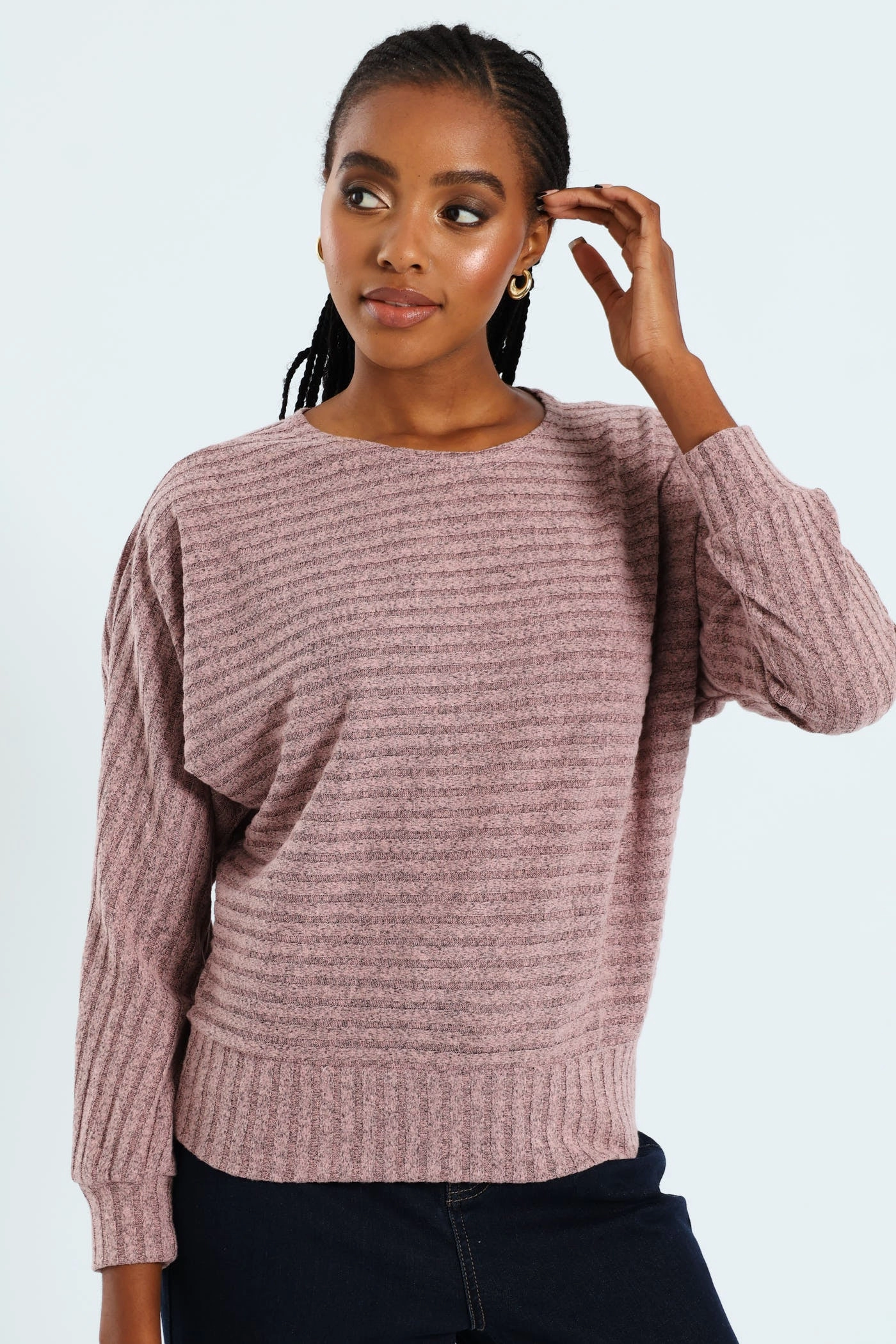 Dolman Sleeve Ribbed Top - Mauve
