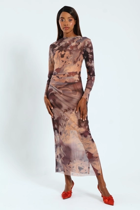 Drape Detail Tie Dye Mesh Midi Dress Preppy style items Modern fashion