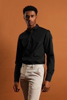 Easy Care Long Sleeve Shirt - Black Designer fashion items Evening wear
