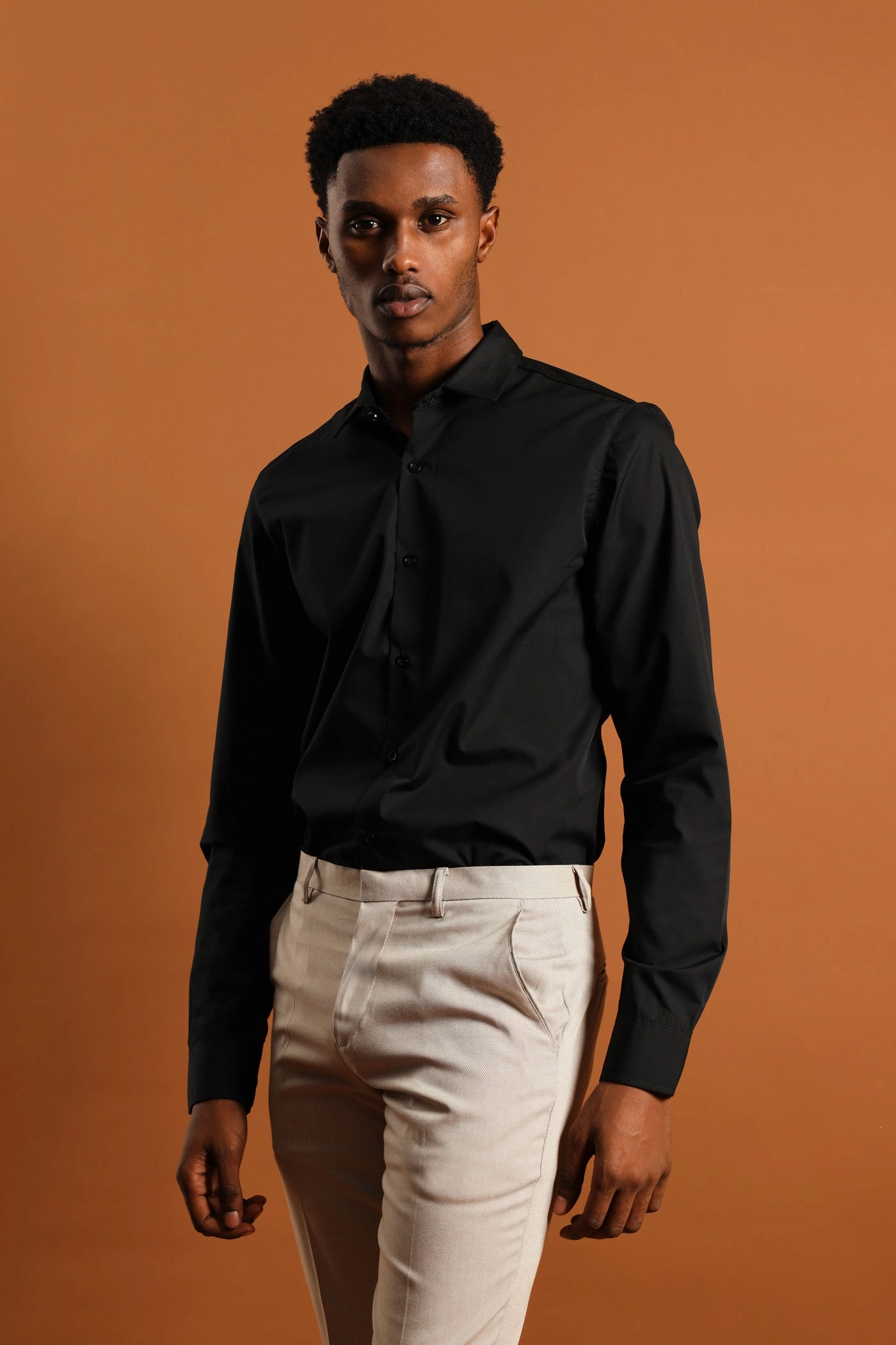 Easy Care Long Sleeve Shirt - Black Designer fashion items Evening wear