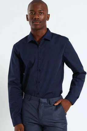 Easy Care Long Sleeve Shirt - Navy Military - inspired fashion Spandex - incorporated fashion
