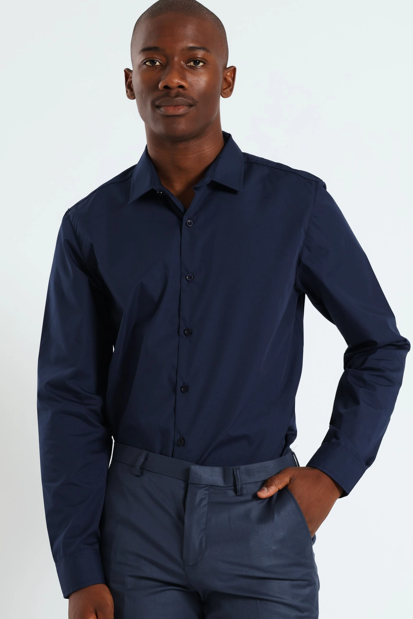 Easy Care Long Sleeve Shirt - Navy Nylon - included fashion Fashion culture