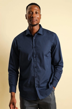 Easy Care Long Sleeve Shirts - Navy Online fashion shopping Vintage - inspired fashion