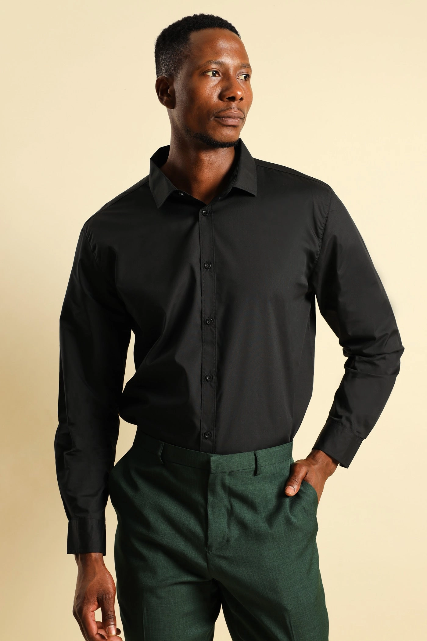 Fashion collections Easy Care Shirt - Black Wool - sourced fashion