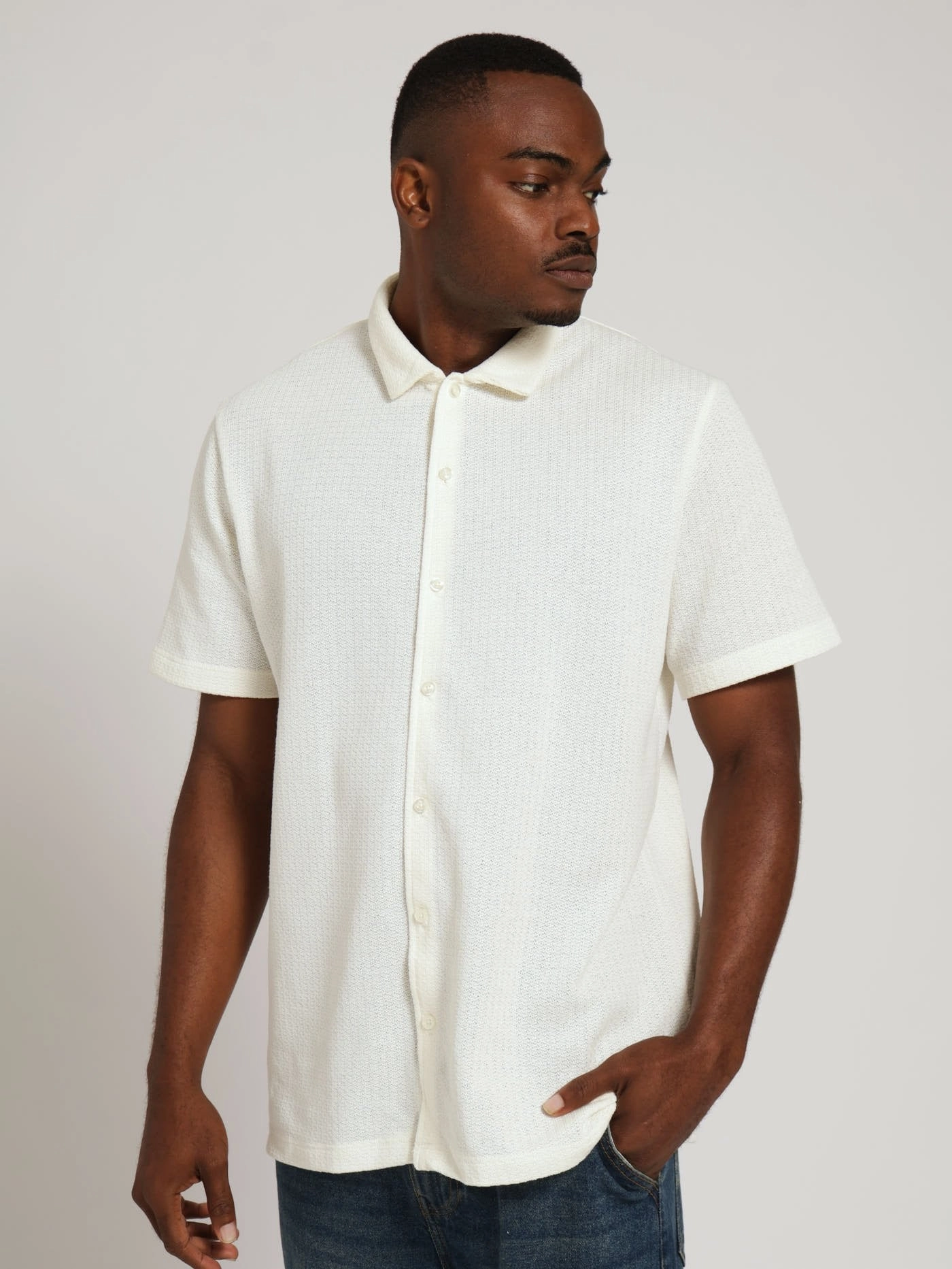 Ecru Chunky Knit Shirt - Off White Fashion events Outerwear options