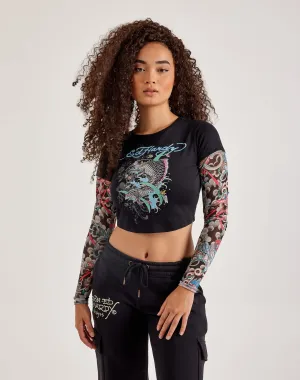 Ed Hardy Mesh Koi Fish Tattoo Long-Sleeve Top Nylon - included fashion Apparel finds