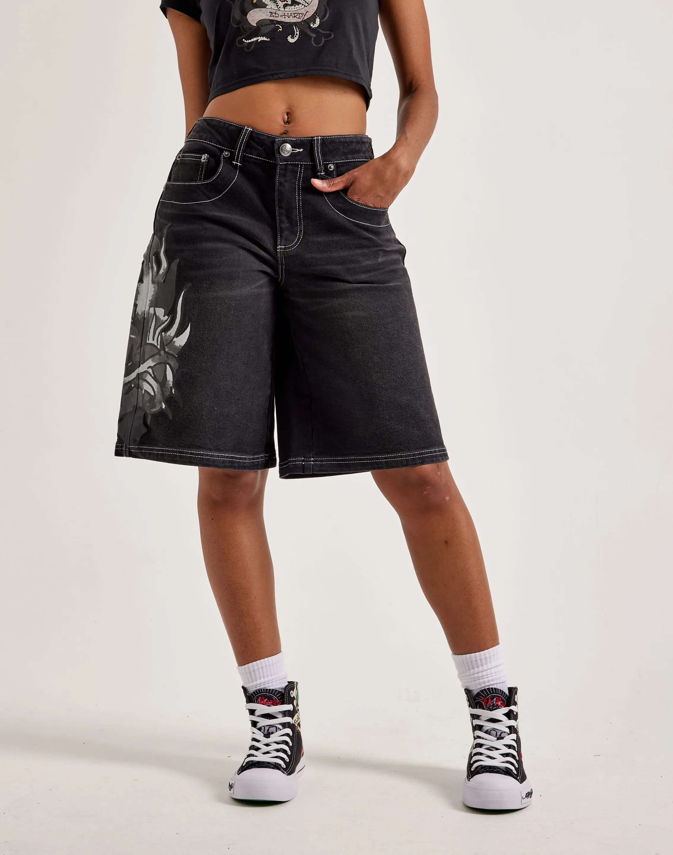 Ed Hardy Sacred Heart Denim Shorts Evening wear Online fashion shopping