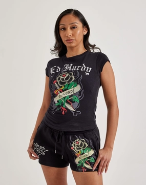 Ed Hardy Black Rose Rhinestone Cap Sleeve Tee Outerwear options Fashion catalog