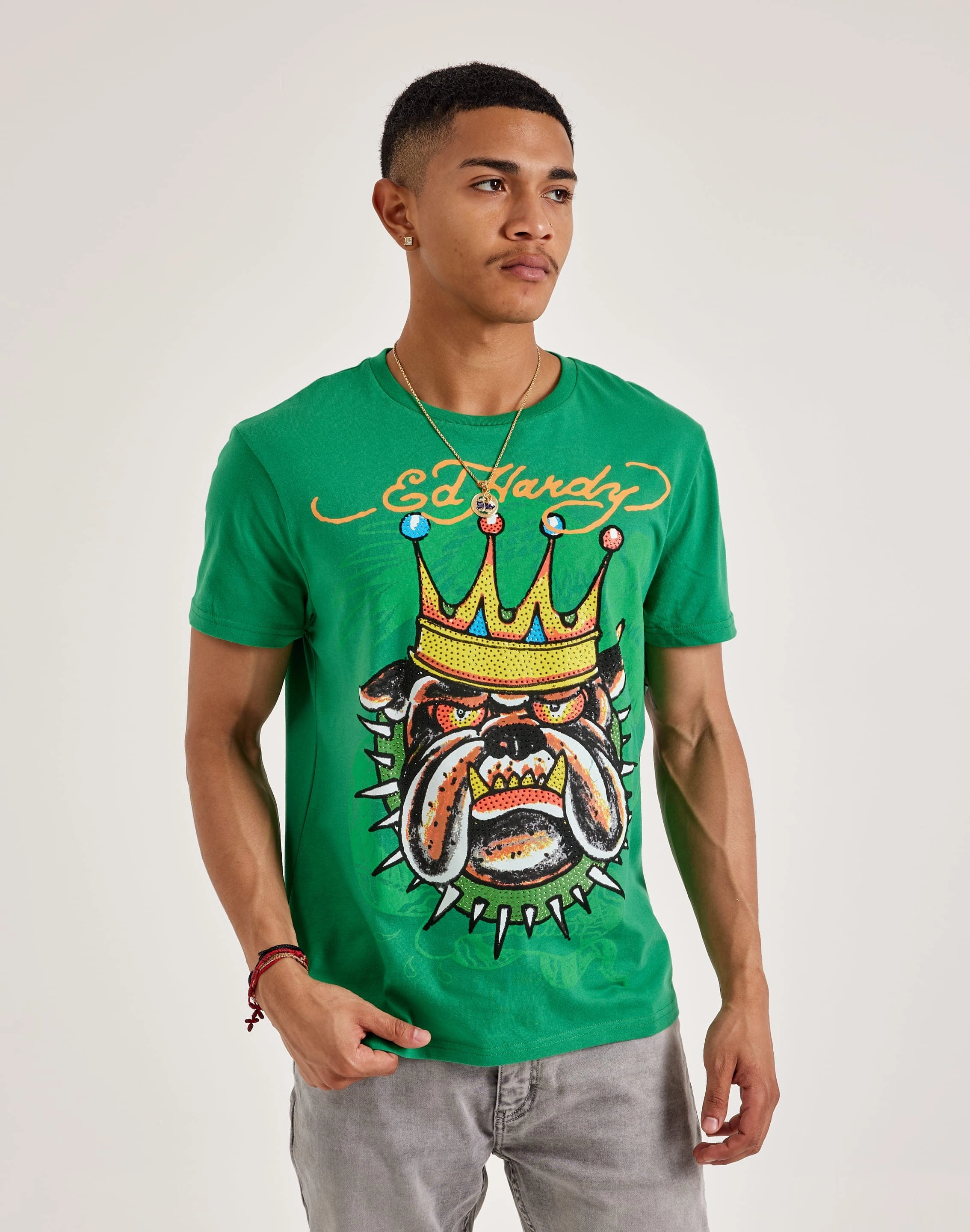Swimwear selections Ed Hardy Bulldog Rhinestone Tee Athleisure fashion