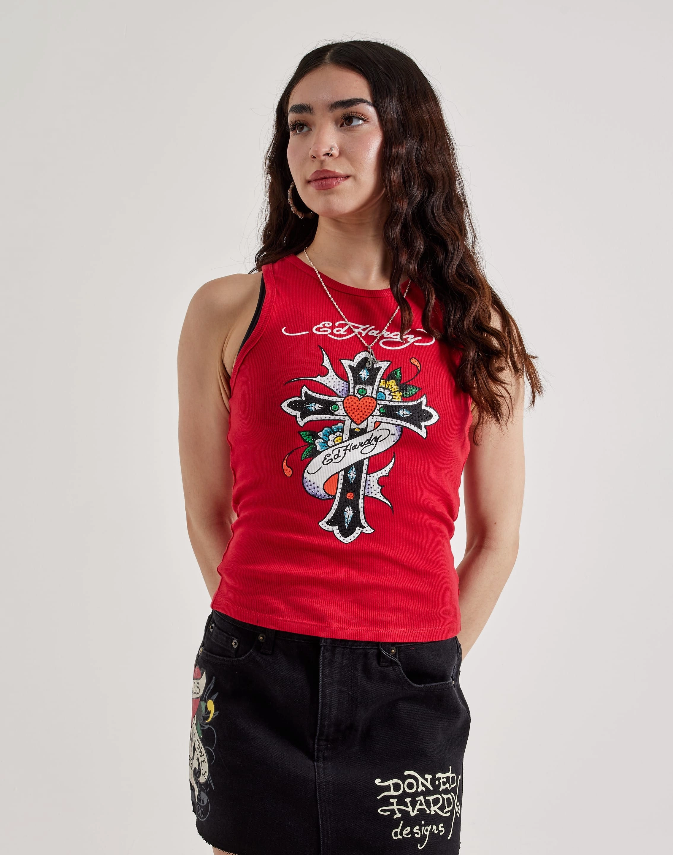Ed Hardy Cross Rhinestone Rib Tank Top Workwear options Apparel finds