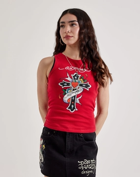Ed Hardy Cross Rhinestone Rib Tank Top Workwear options Apparel finds