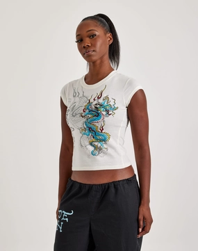 Ed Hardy Dragon Cap Sleeve Tee Fashion technology Silk - fabric fashion