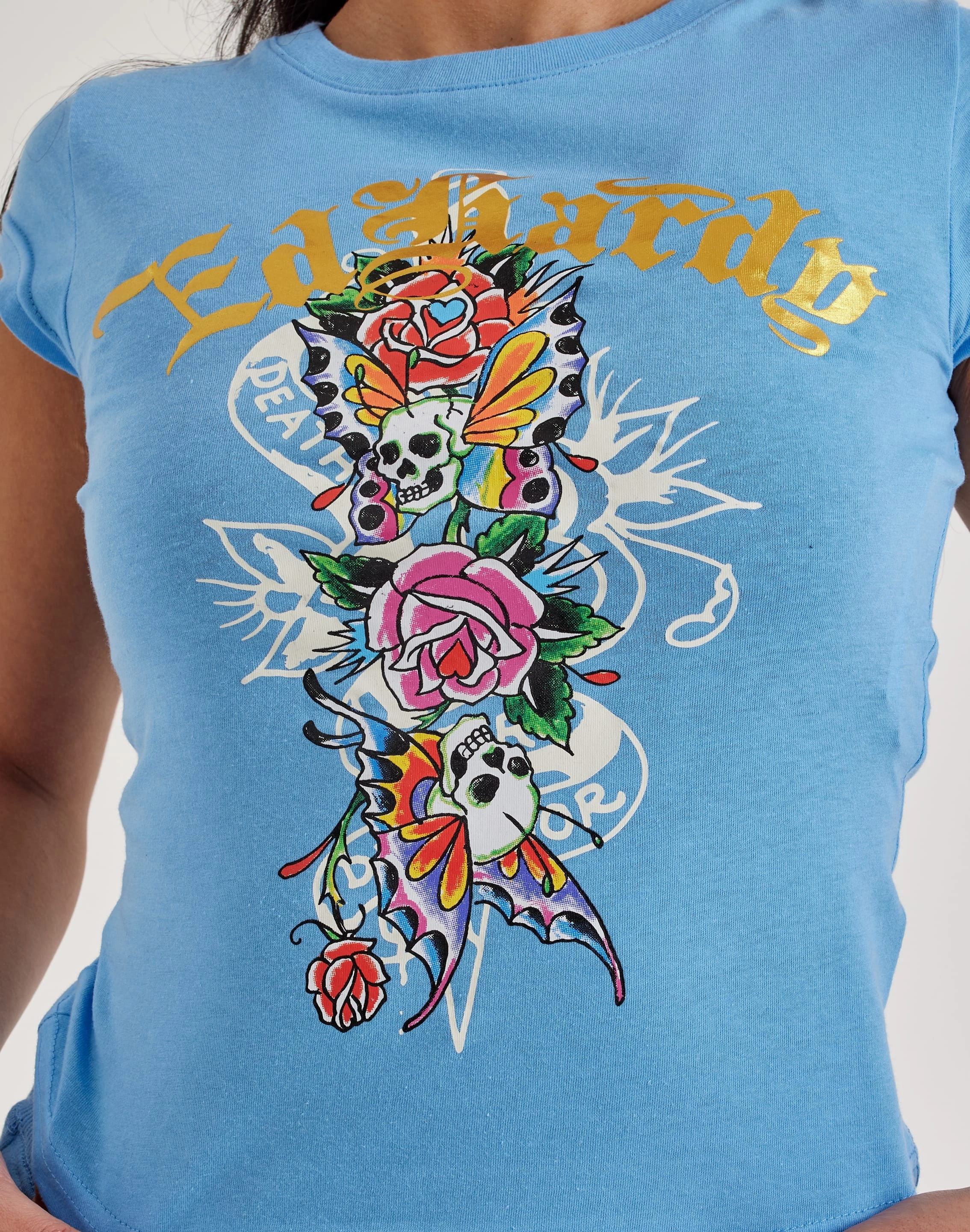 Ed Hardy Flower Skulls Cap Sleeve Tee Fashion subscription services