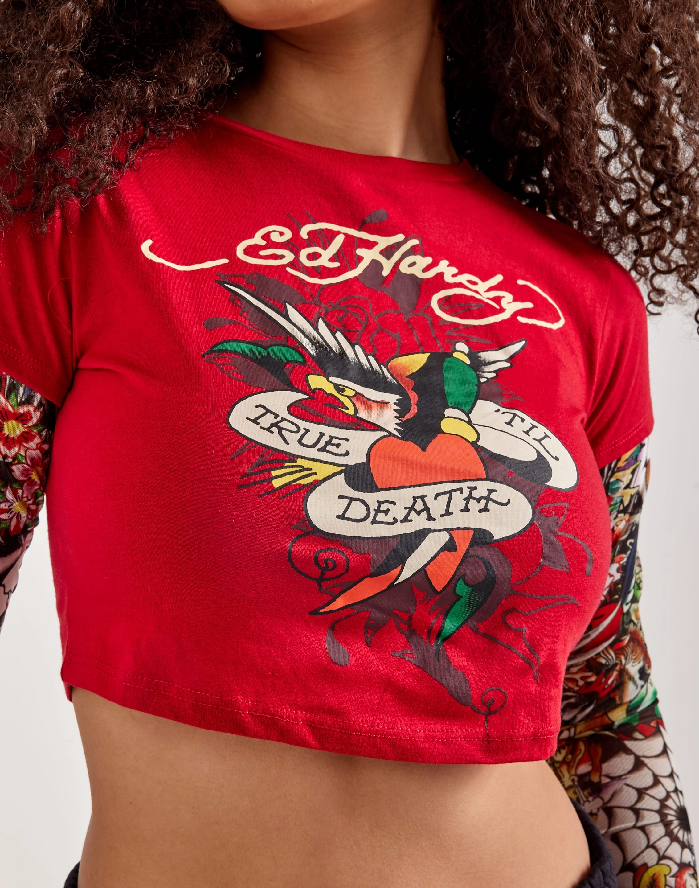 Ed Hardy Mesh True Eagle Tattoo Long-Sleeve Top Fashion shows