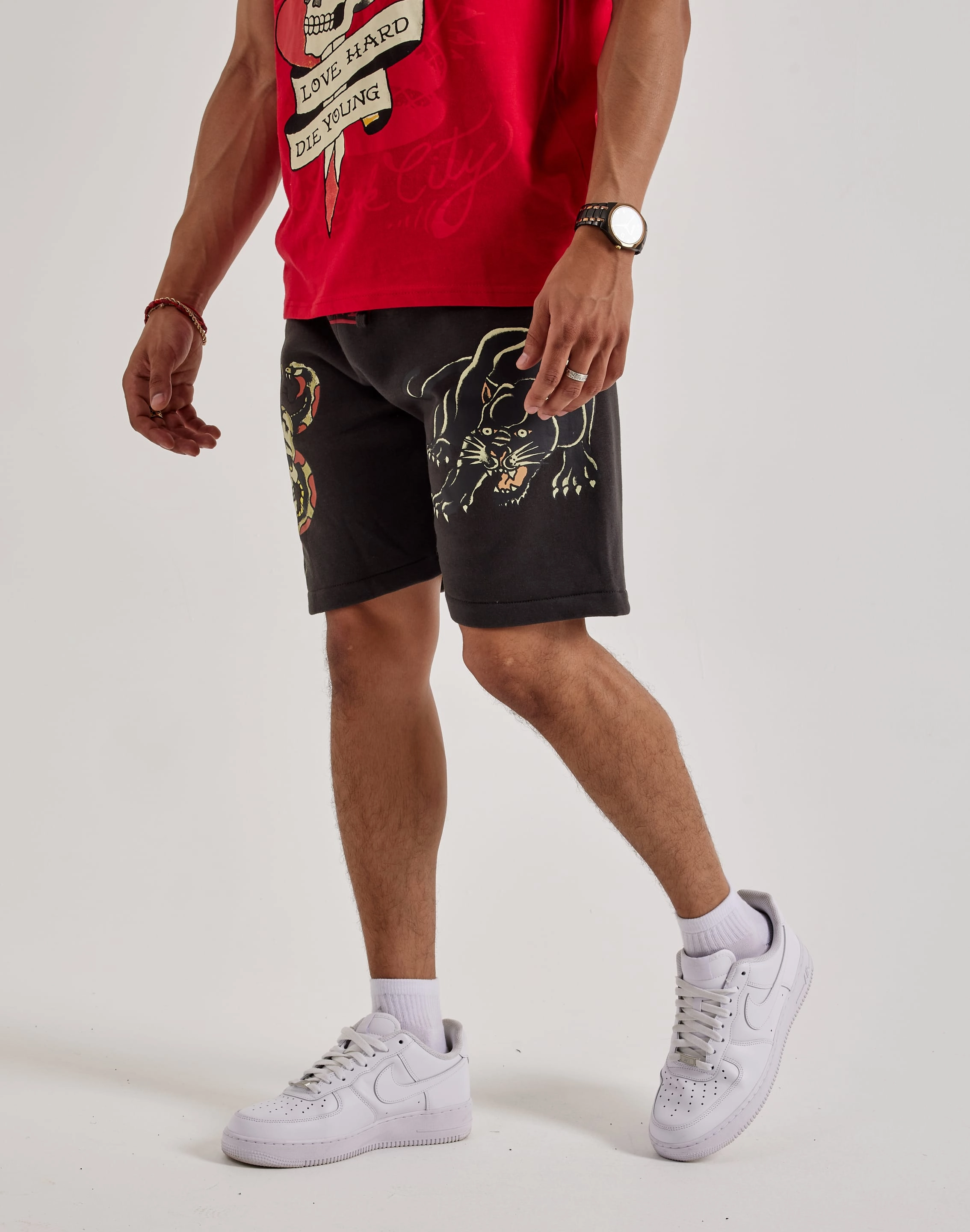 Ed Hardy Panther Skull Fleece Shorts Vintage - inspired fashion