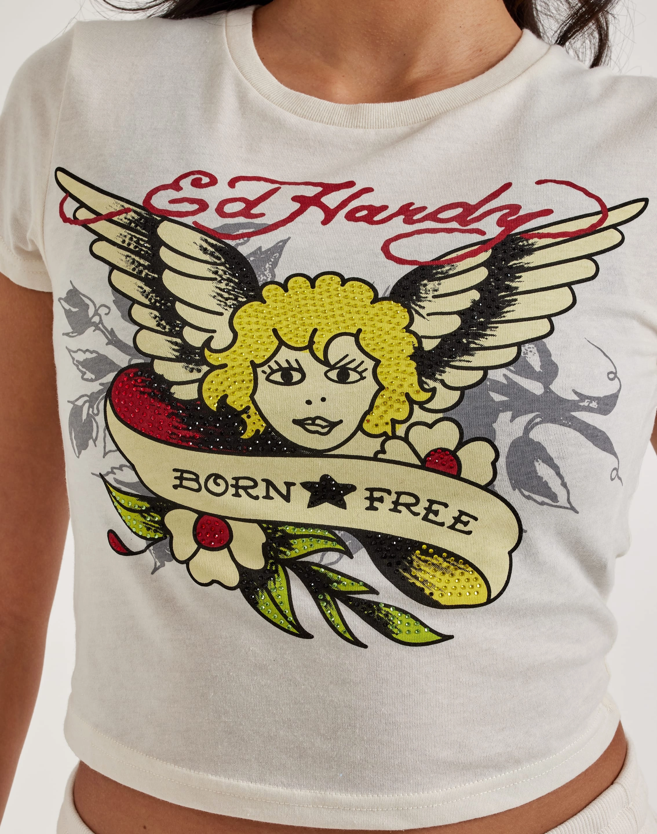 Ed Hardy Rhinestone Cherub Baby Tee Clothing prices