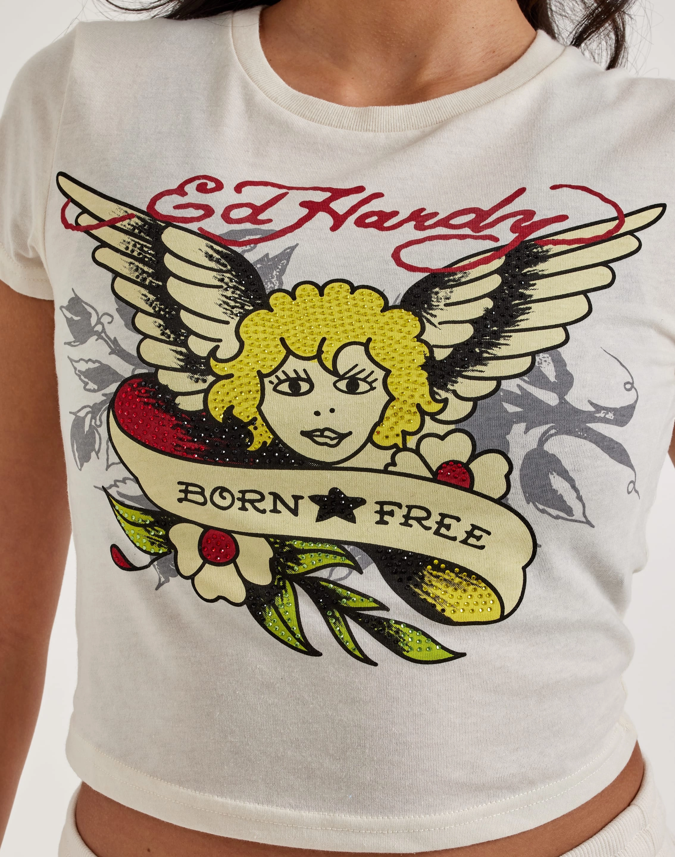 Ed Hardy Rhinestone Cherub Baby Tee Clothing prices