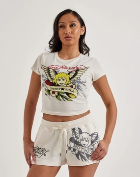 Ed Hardy Rhinestone Cherub Baby Tee Clothing prices Runway fashion