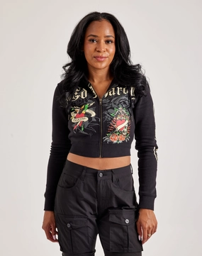Ed Hardy Rose Skull Full-Zip Fleece Hoodie Fashion accessories Denim products