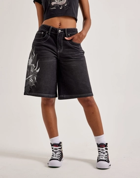 Ed Hardy Sacred Heart Denim Shorts Street fashion Wool - sourced fashion
