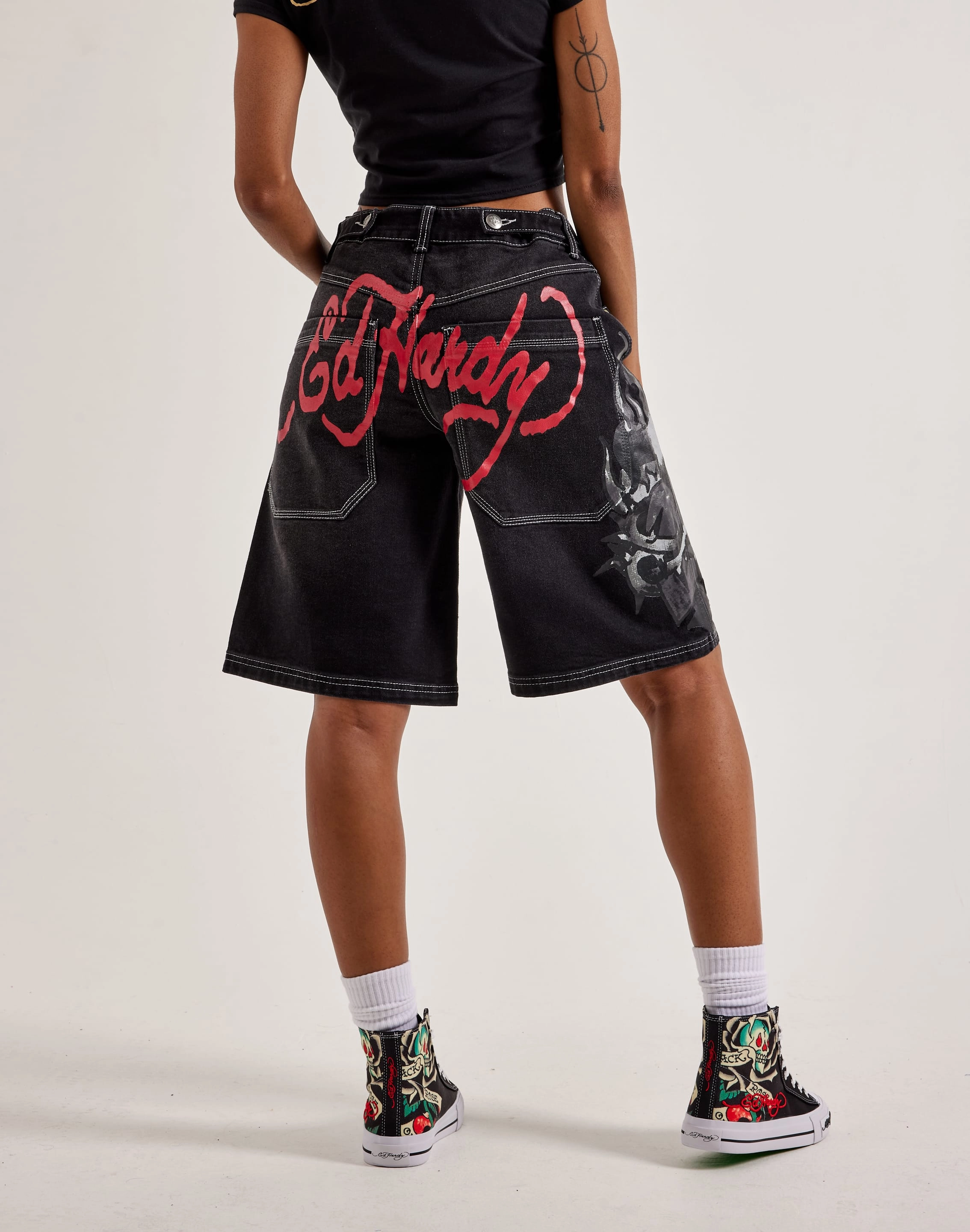 Ed Hardy Sacred Heart Denim Shorts Wool - sourced fashion