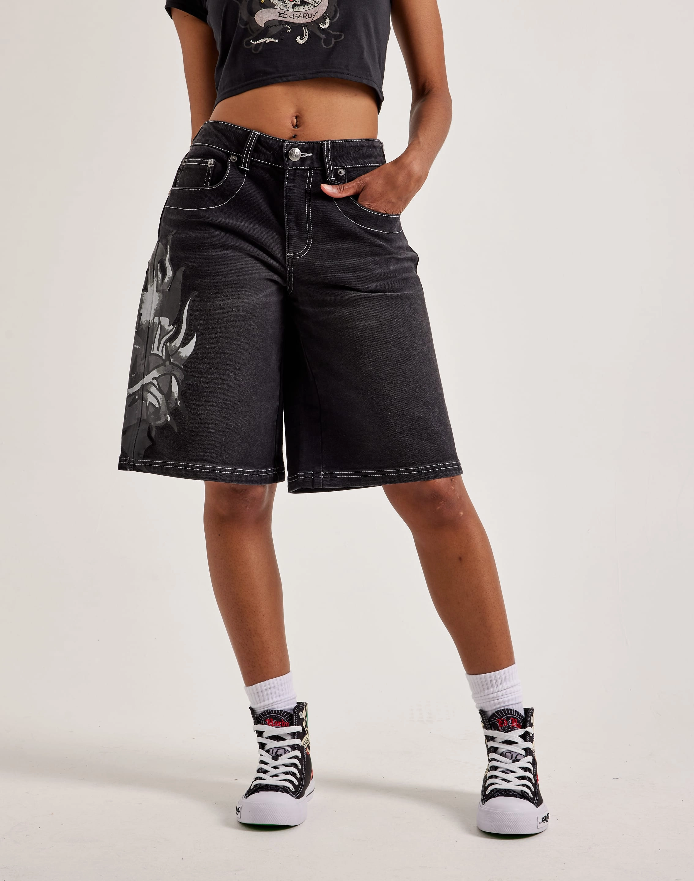 Ed Hardy Sacred Heart Denim Shorts Fashion models Fashion bloggers' picks