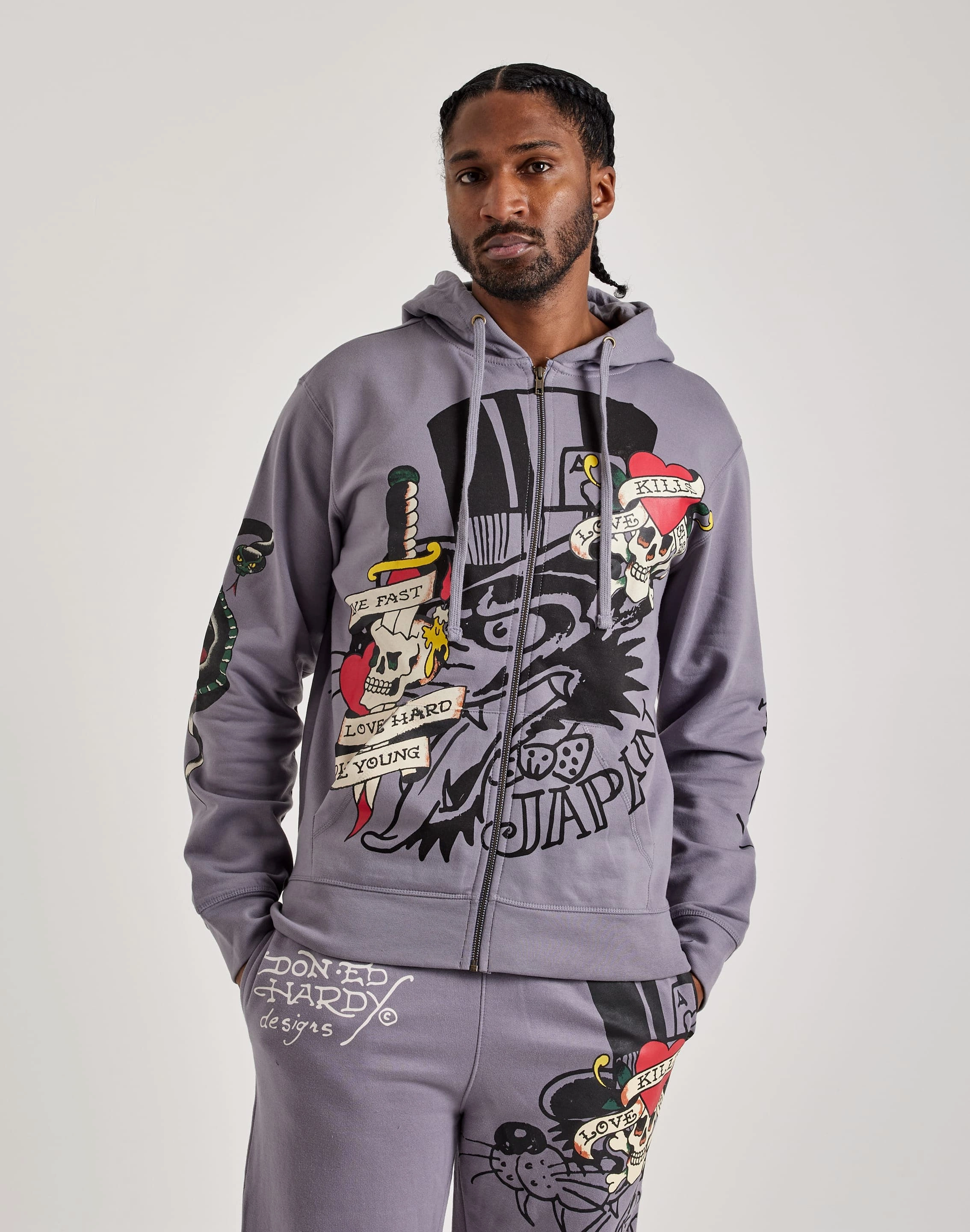 Designer fashion items Ed Hardy Skull Full-Zip Hoodie Outerwear options