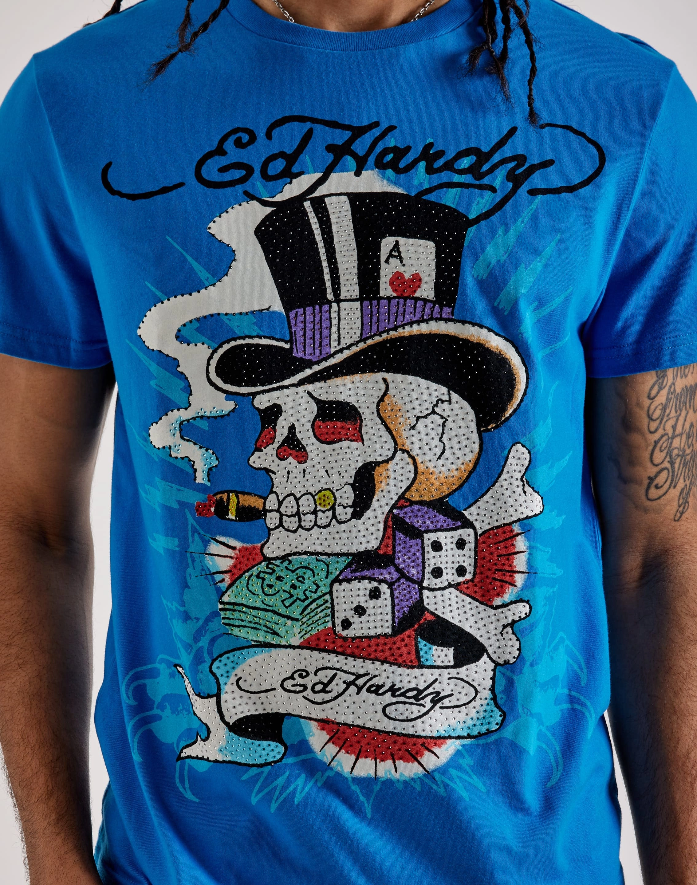 Ed Hardy Skull Hat Rhinestone Tee Runway fashion