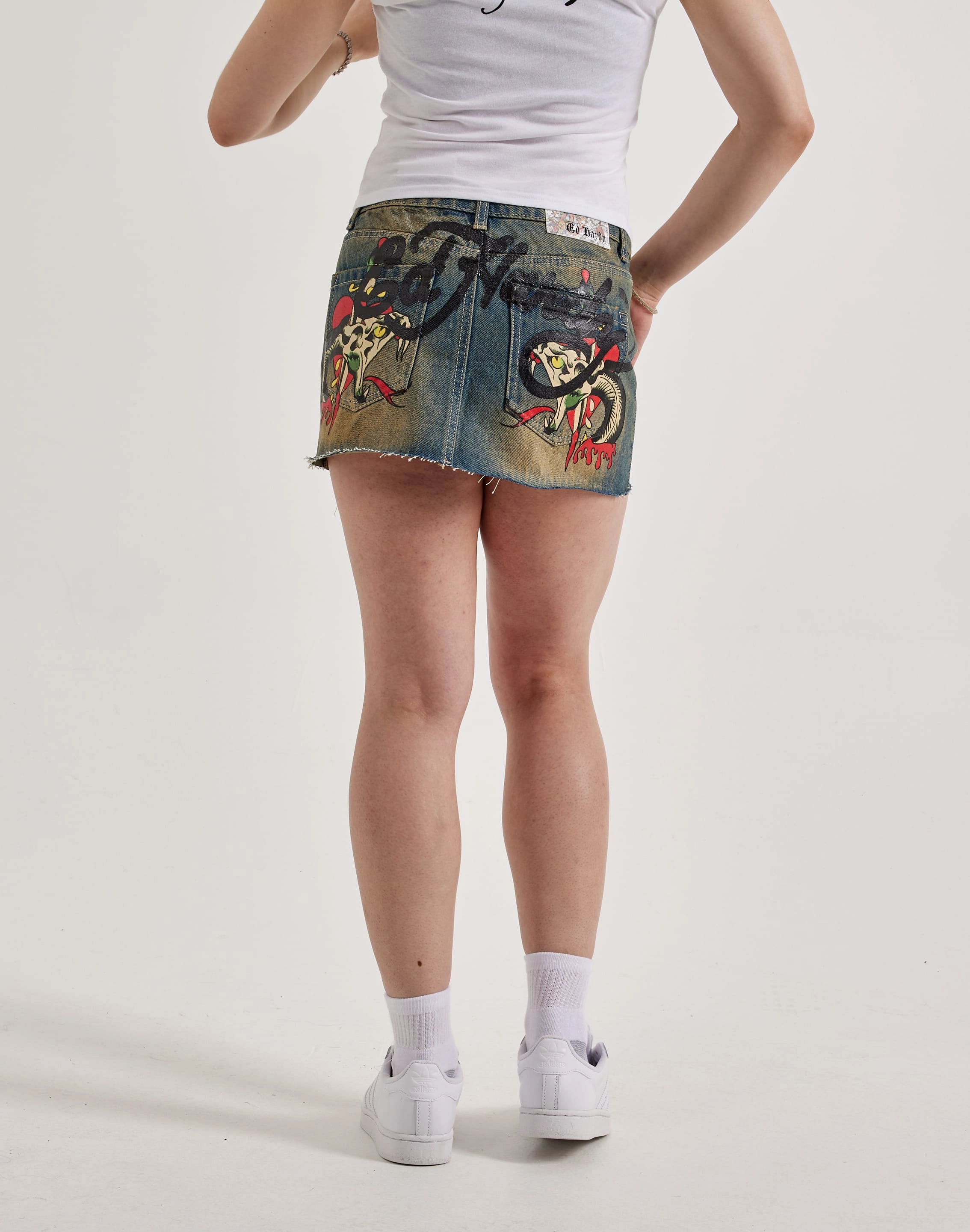 Ed Hardy Snake Hearts Denim Skirt Street fashion