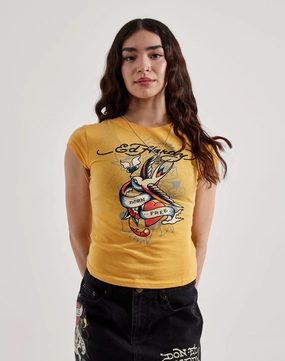 Ed Hardy Swallow Cap Sleeve Tee Fashion collections Party wear