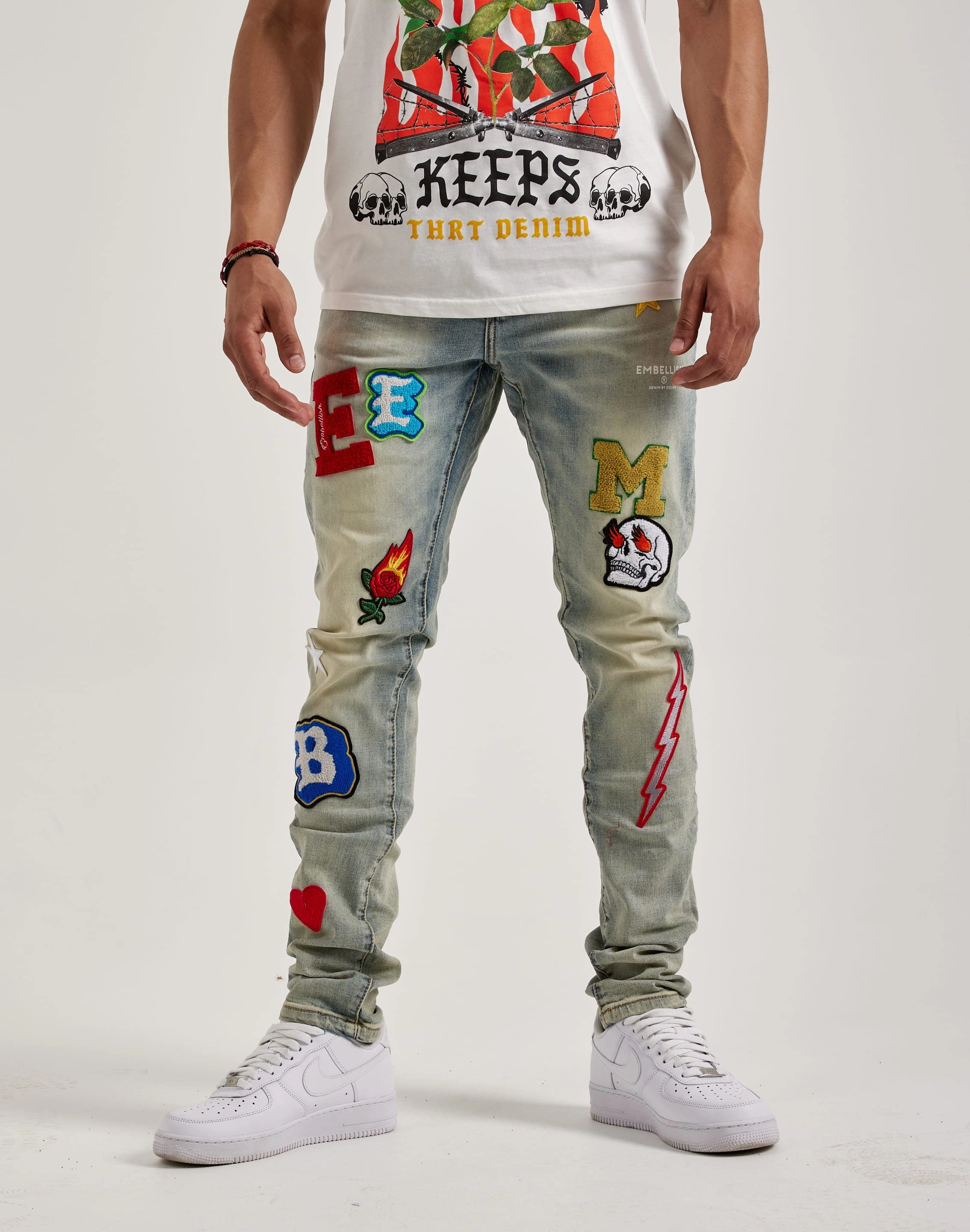 Spandex - incorporated fashion Embellish Nyc Animated Letters Denim Jeans Free shipping offers